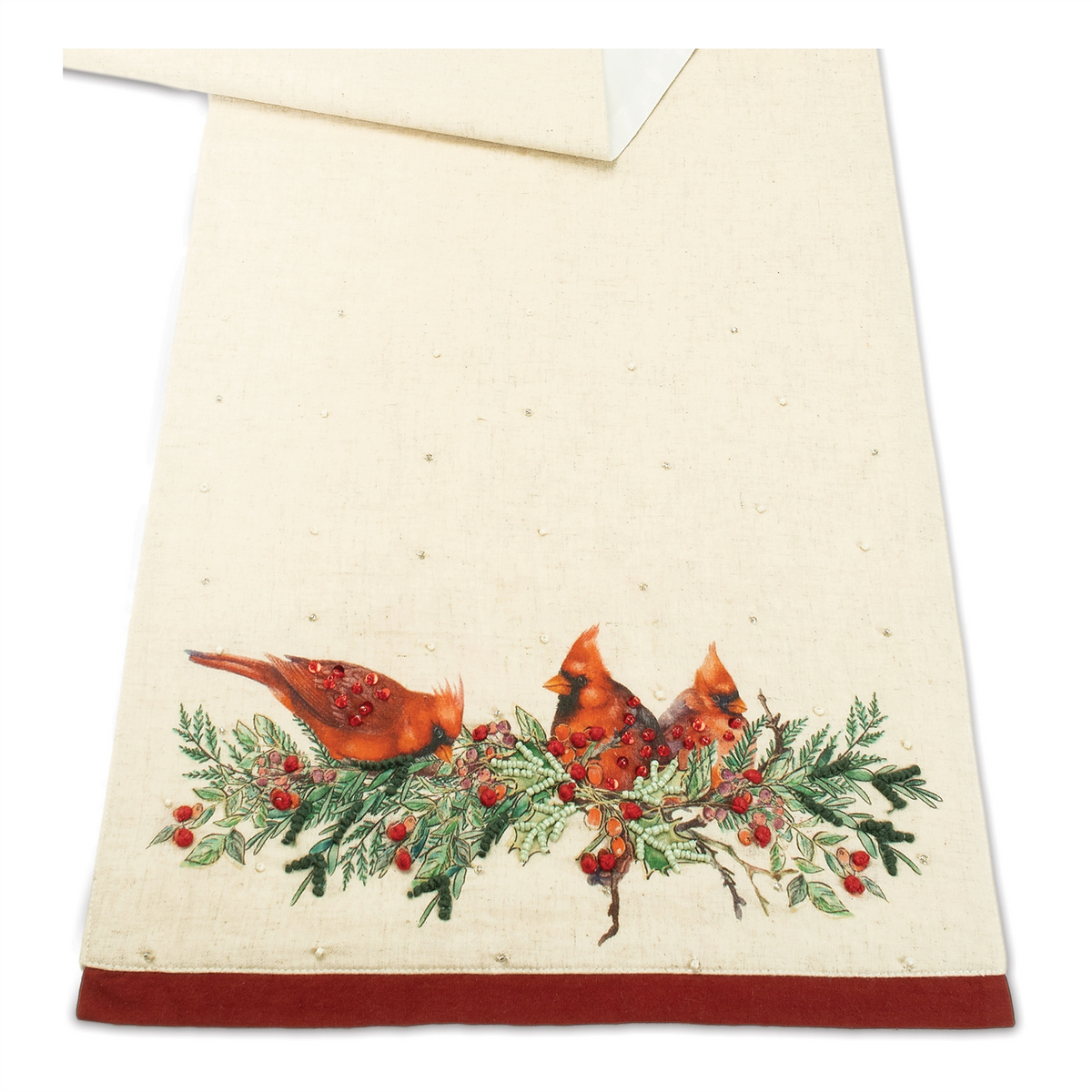 Beaded Cardinal Bird Table Runner 72"L -Ship Only