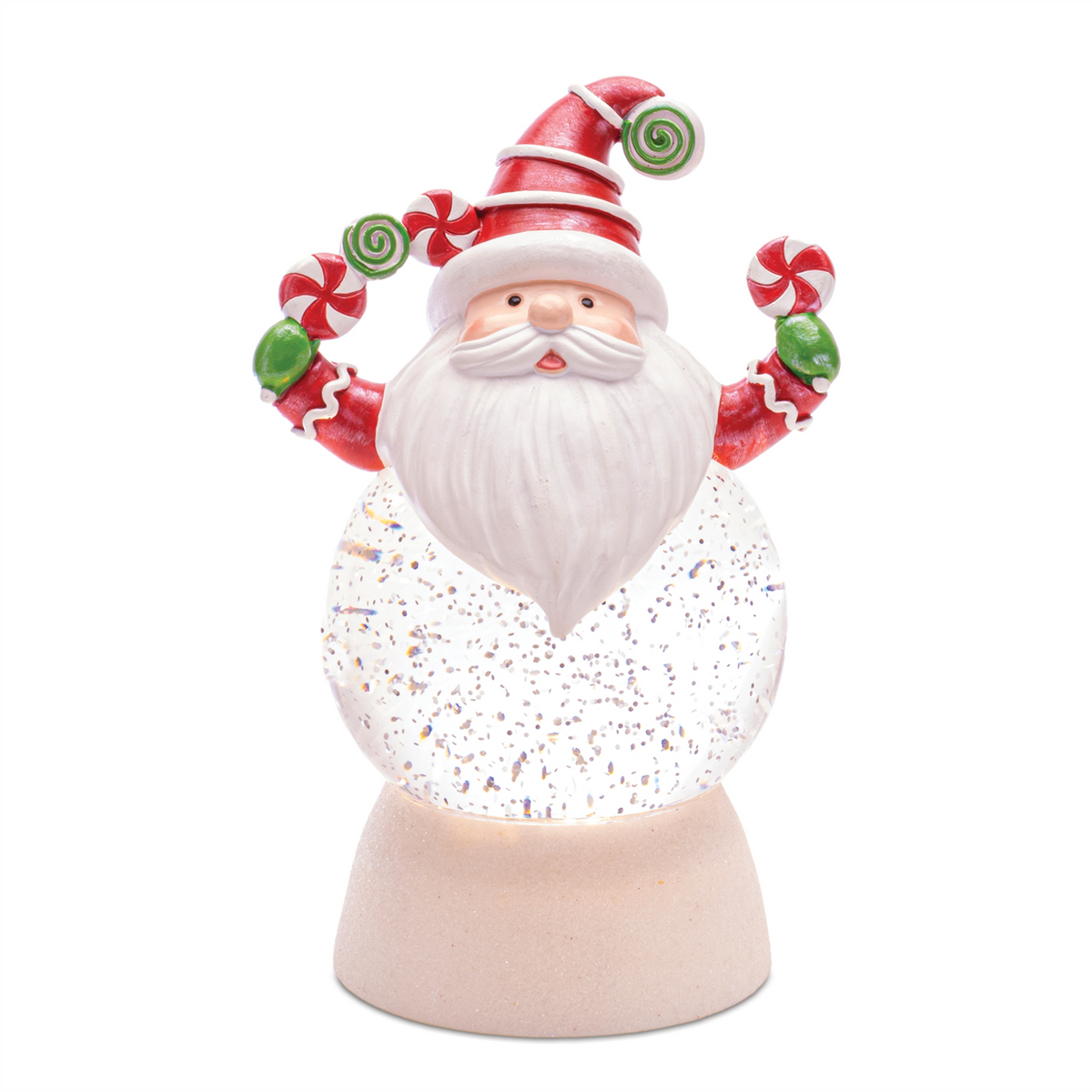 LED Peppermint Santa Snow Globe (Set of 2) -Ship Only