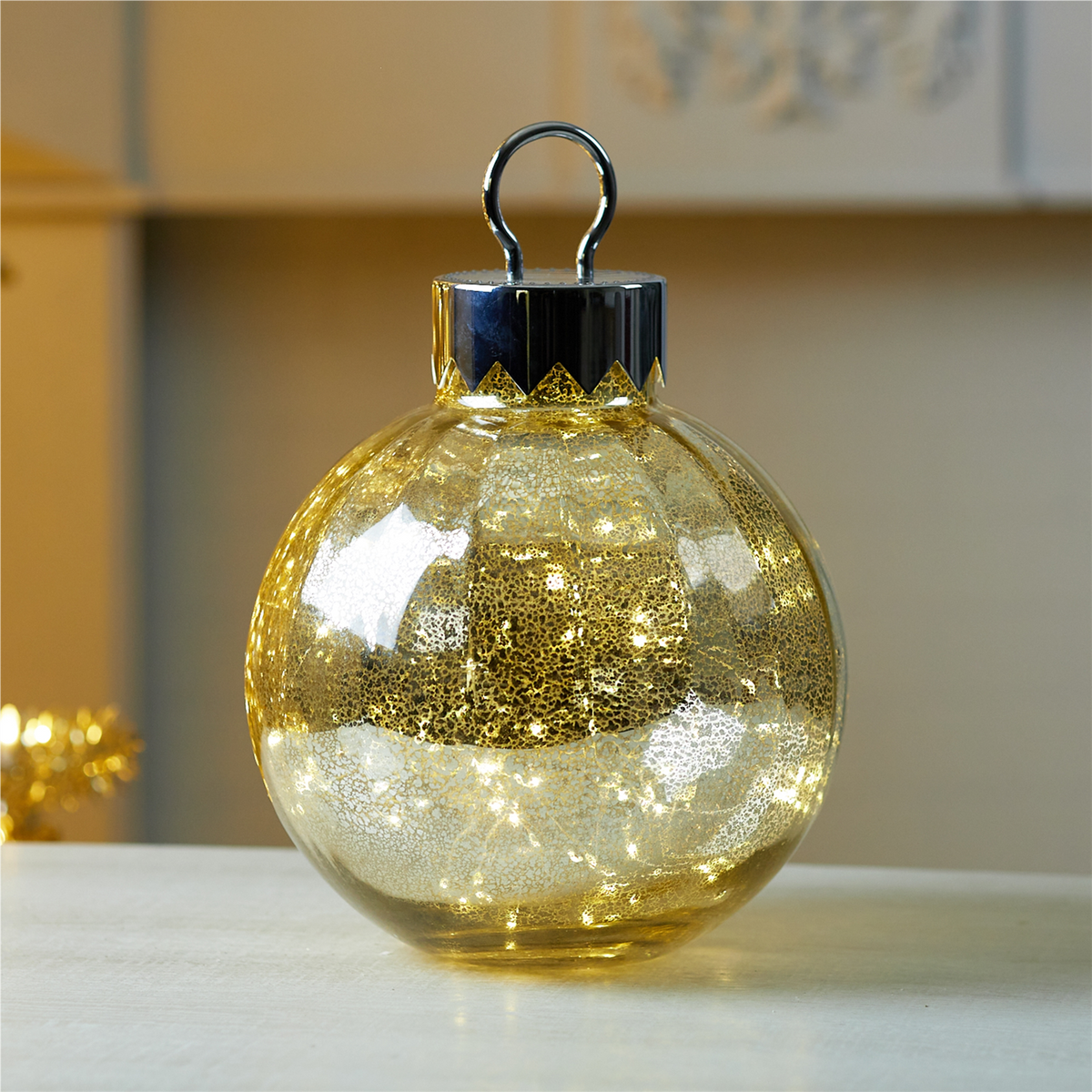 LED Ornament 9.5"D x 13"H Glass 3 AA Batteries Not Included -Ship Only