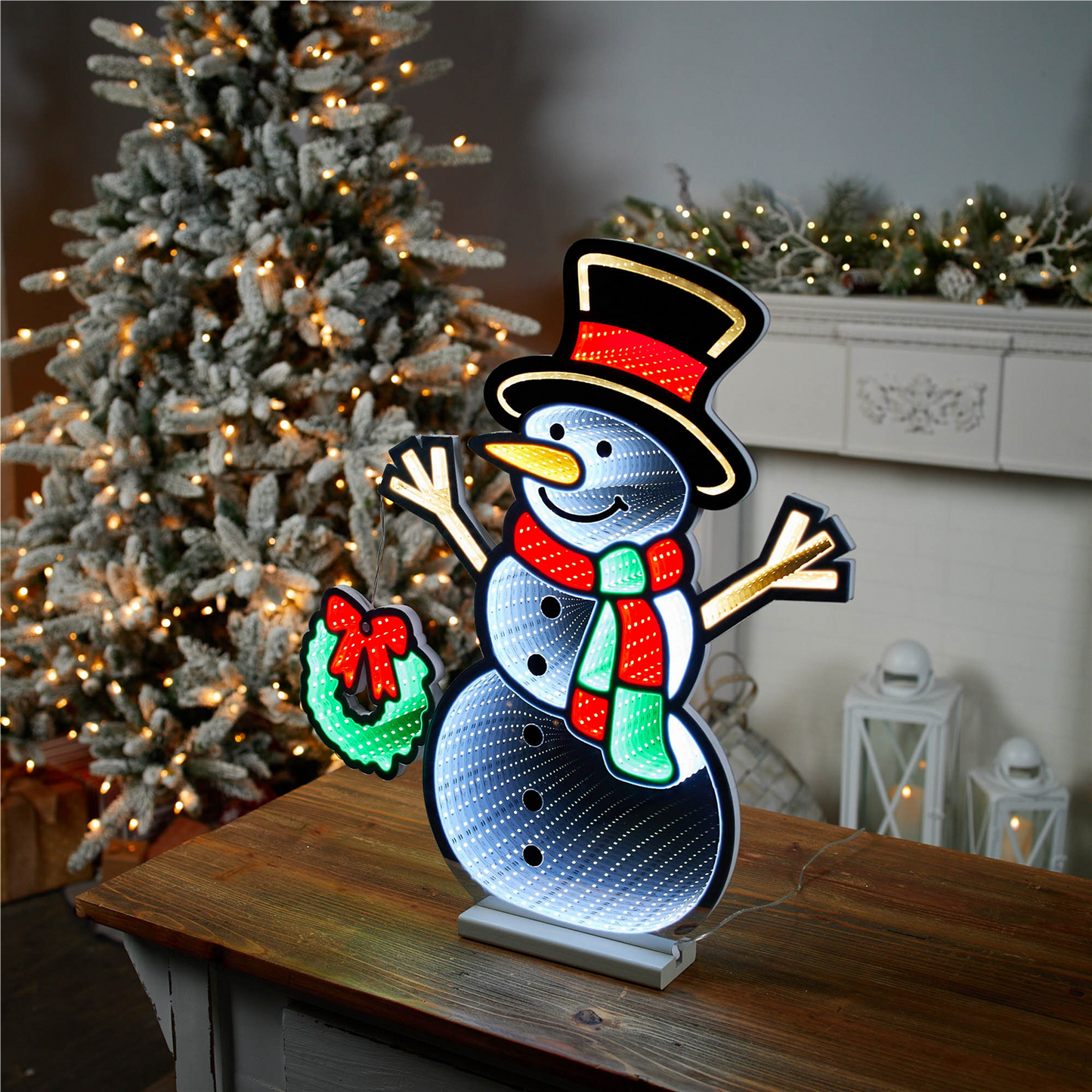 Snowman and Wreath Ekkolight 23.5"H -Ship Only