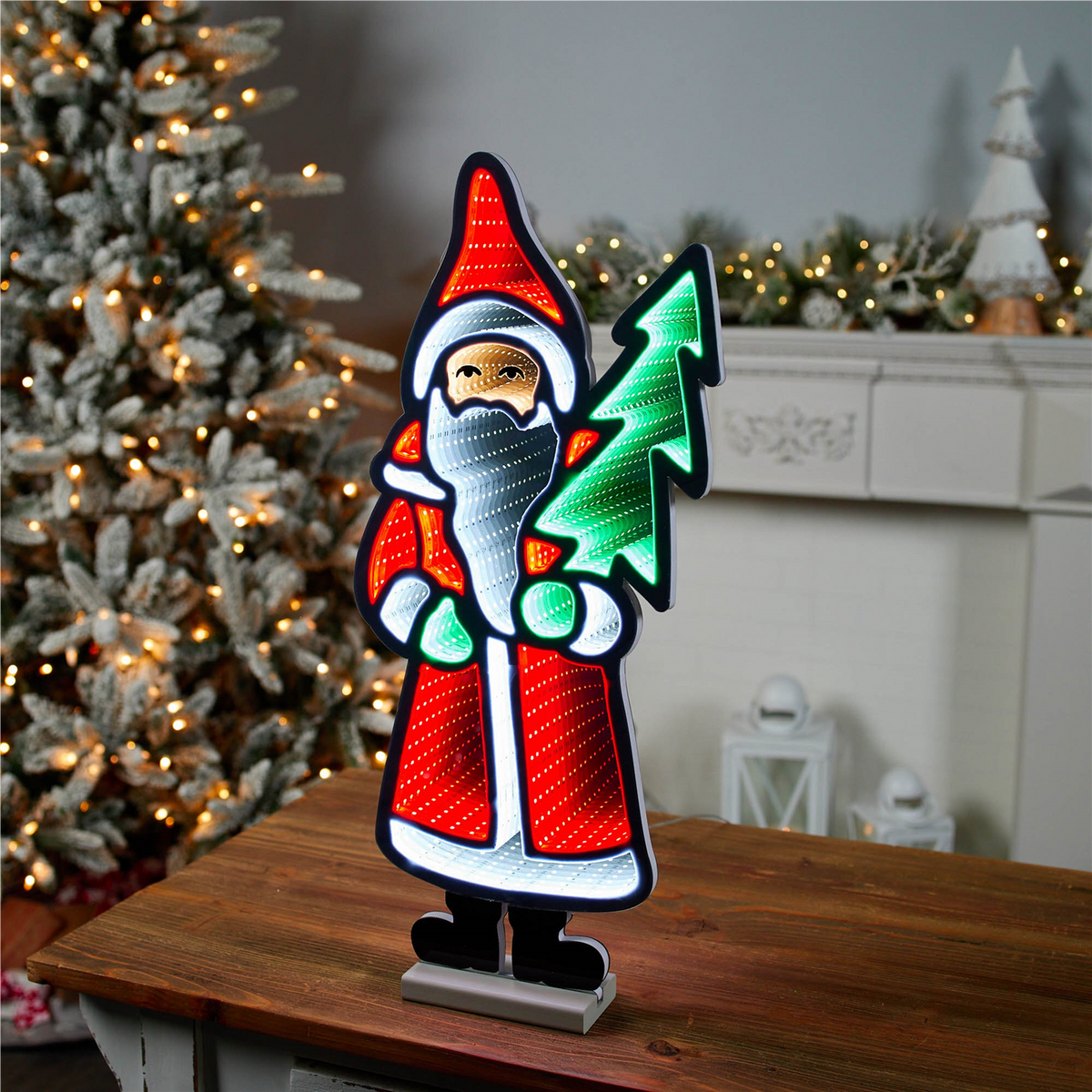 Santa with Pine Tree Ekkolight 23.5"H -Ship Only