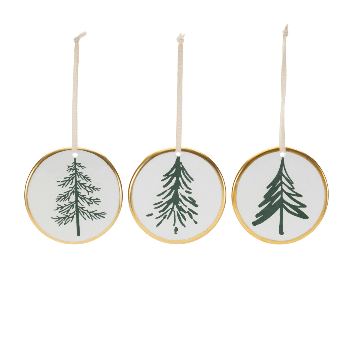 Ceramic Pine Tree Disc Ornament (Set of 12)