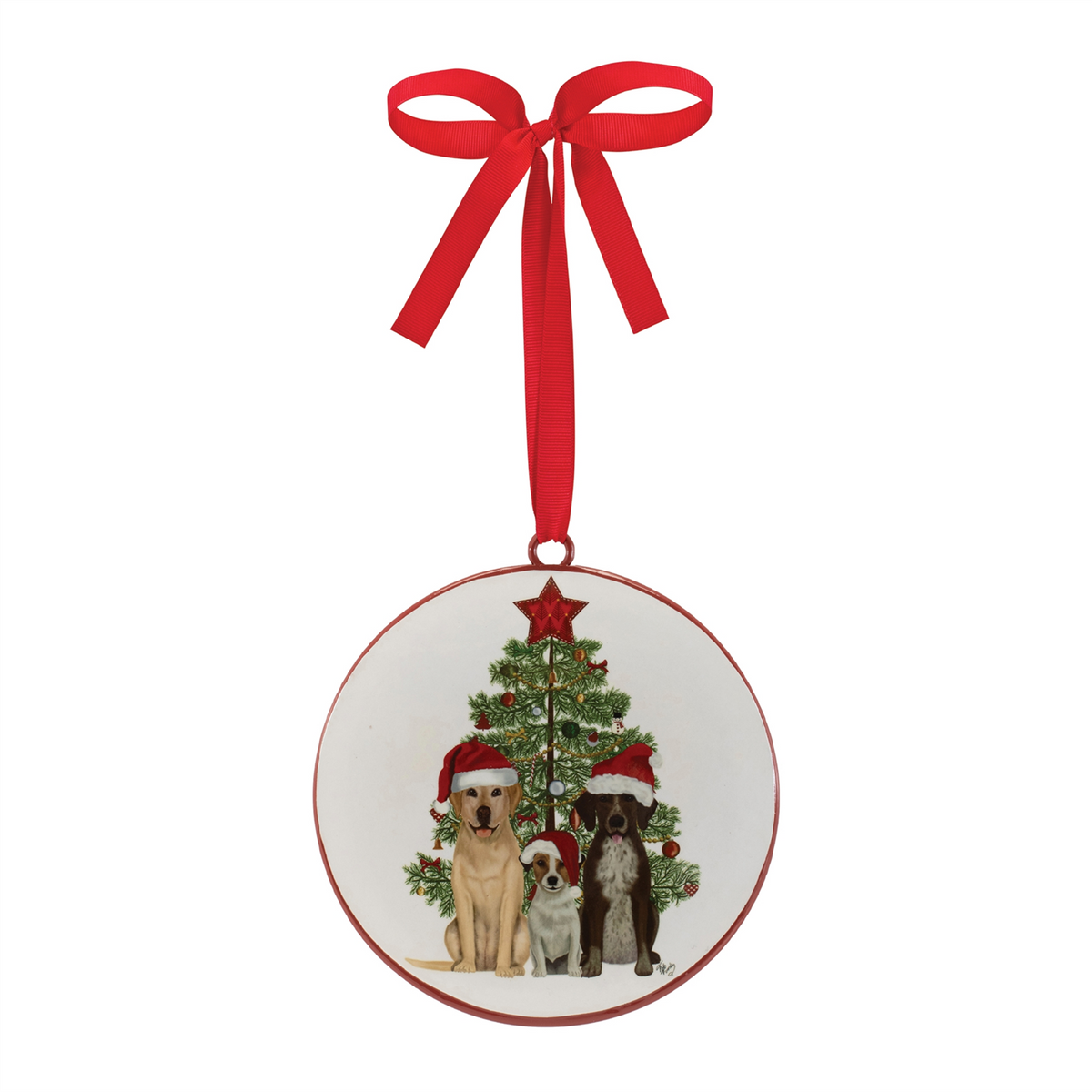 Dog with Tree Disc Ornament (Set of 12) 6”H Iron -Ship Only