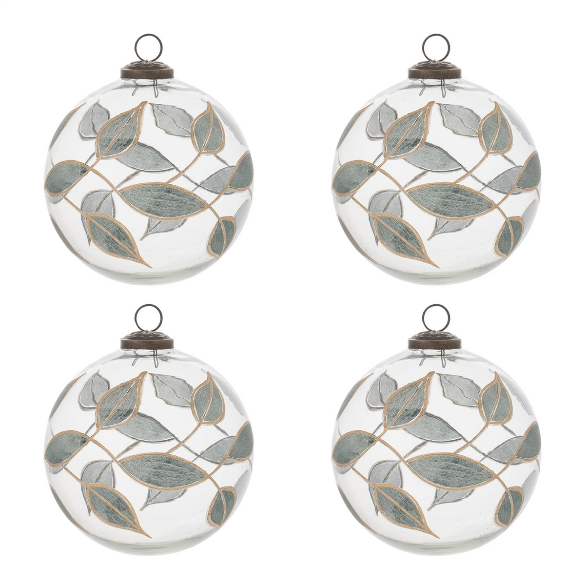 Leaf Etched Ball Ornament (Set of 4)