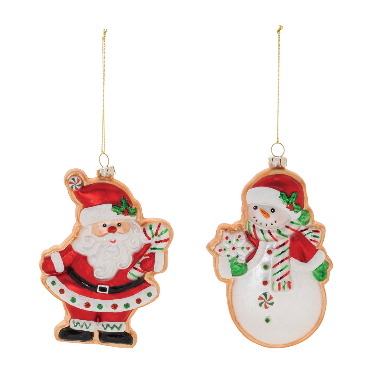 Santa and Snowman Cookie Ornament (Set of 12) 5”H Glass -Ship Only
