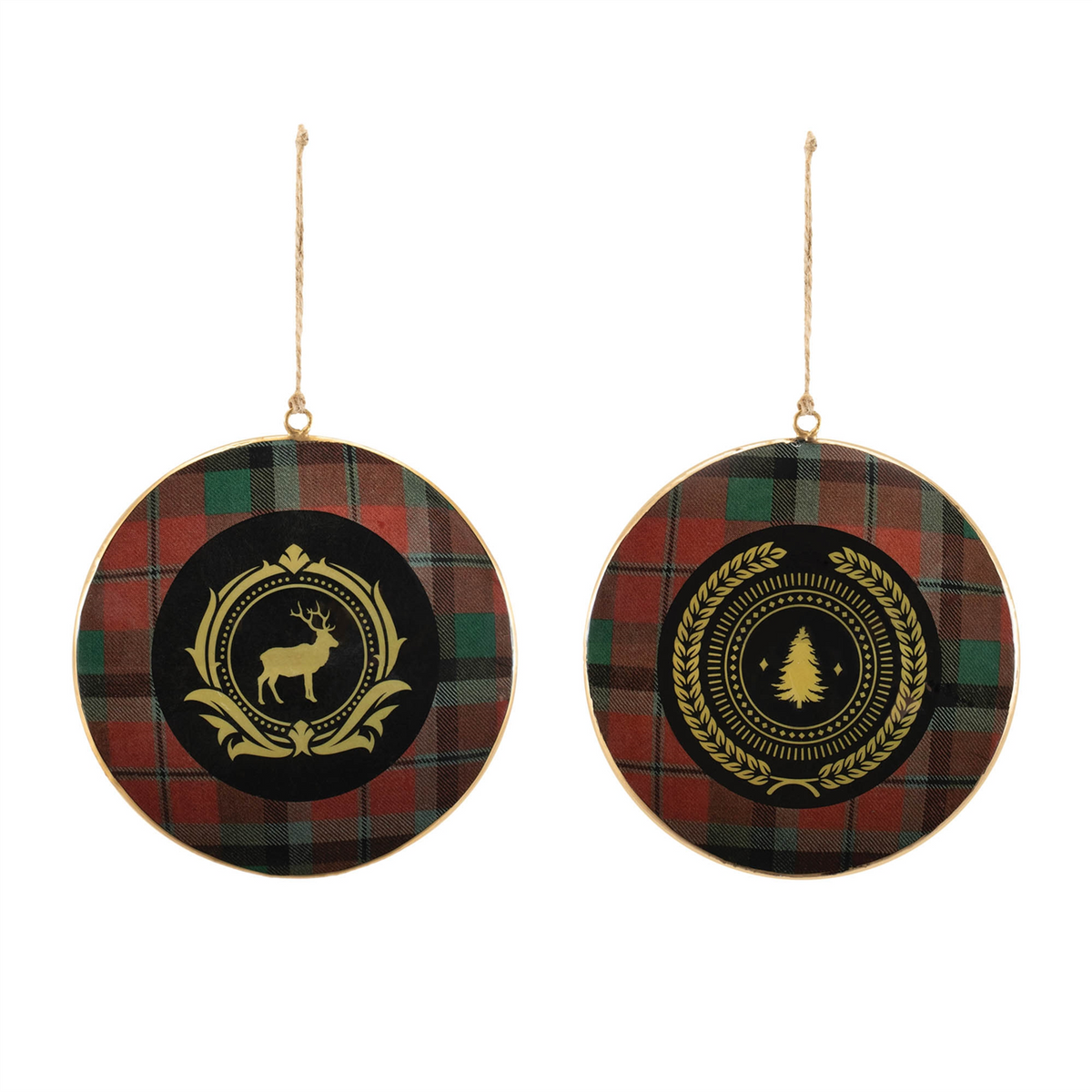 Plaid Disc Ornament (Set of 6) 6”H Iron -Ship Only