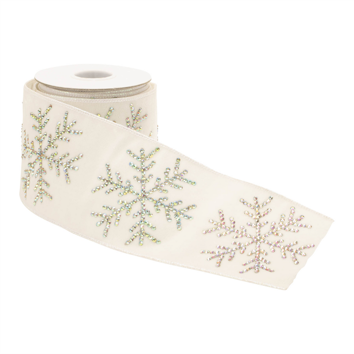 Jeweled Snowflake Wired Ribbon 4" x 5 Yds. -Ship Only