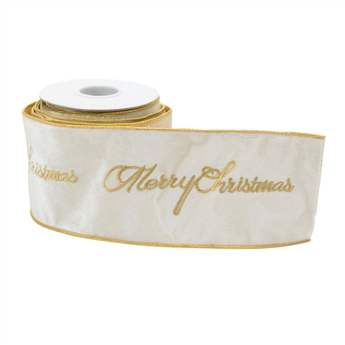 Embroidered Merry Christmas Wired Ribbon 4" x 5 Yds. -Ship Only