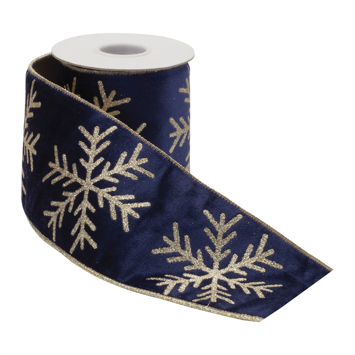 Glittered Snowflake Wired Ribbon 4" x 5 Yds. -Ship Only