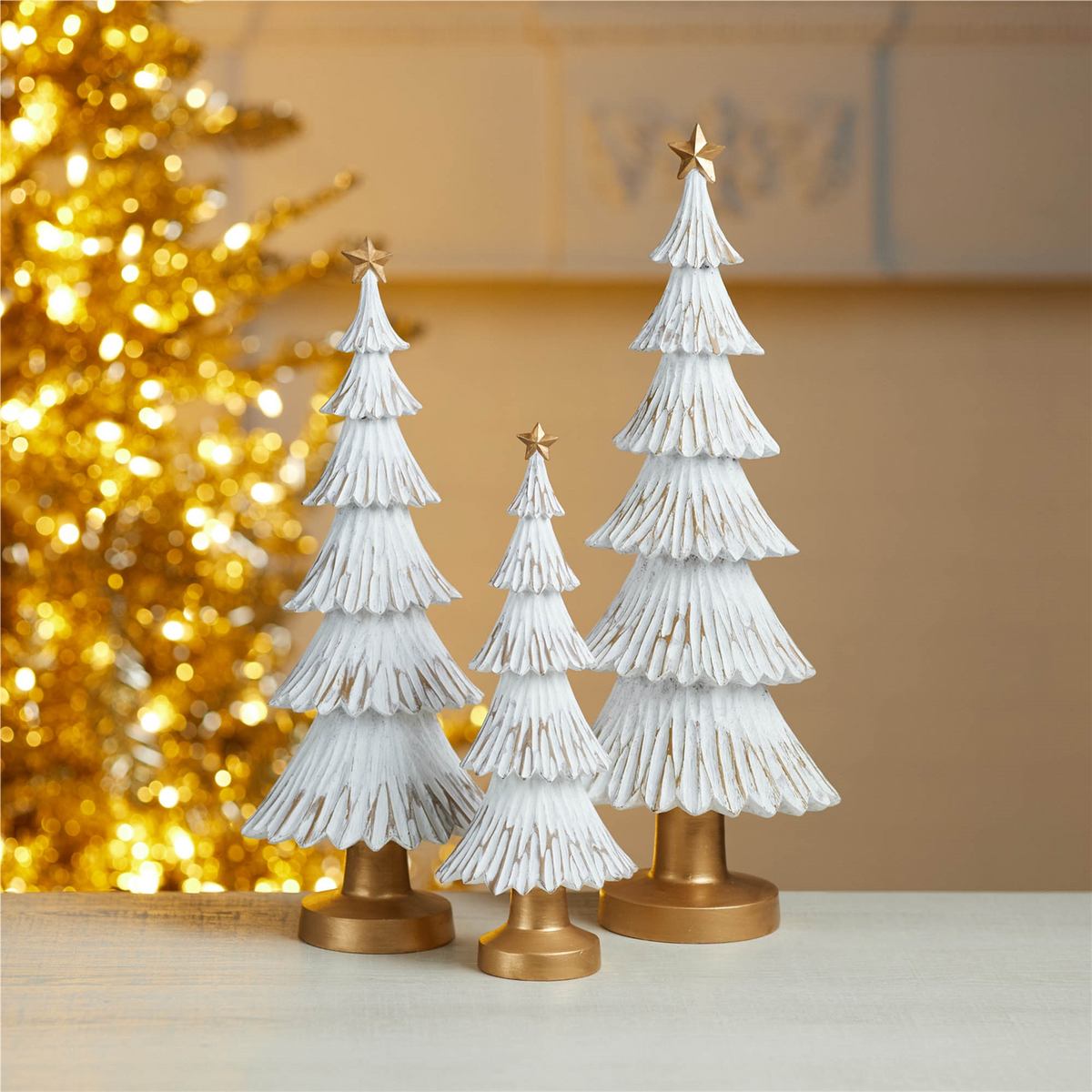 Carved Winter Christmas Tree (Set of 3) -Ship Only