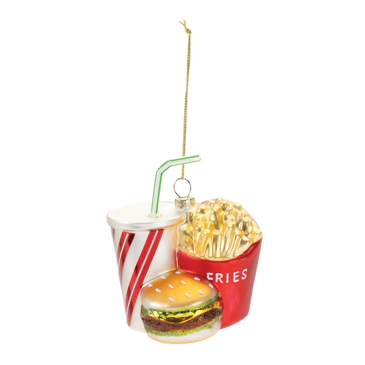 Burger/Fries/Drink Ornament (Set of 4) 4.5”H Glass -Ship Only