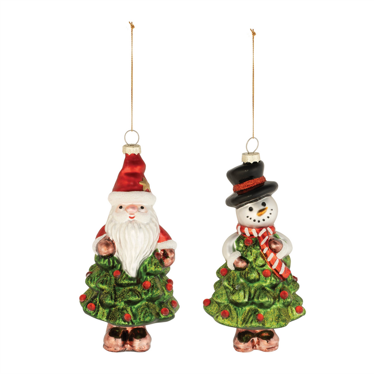 Santa and Snowman Tree Ornament (Set of 12) 5.5"H, 6"H Glass -Ship Only