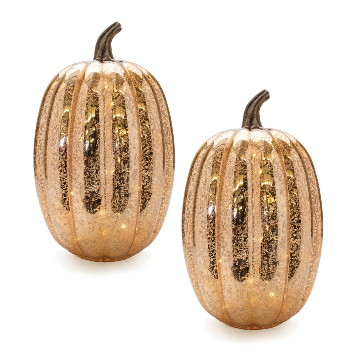 LED Mercury Glass Pumpkin Decor (Set of 2) -Ship Only
