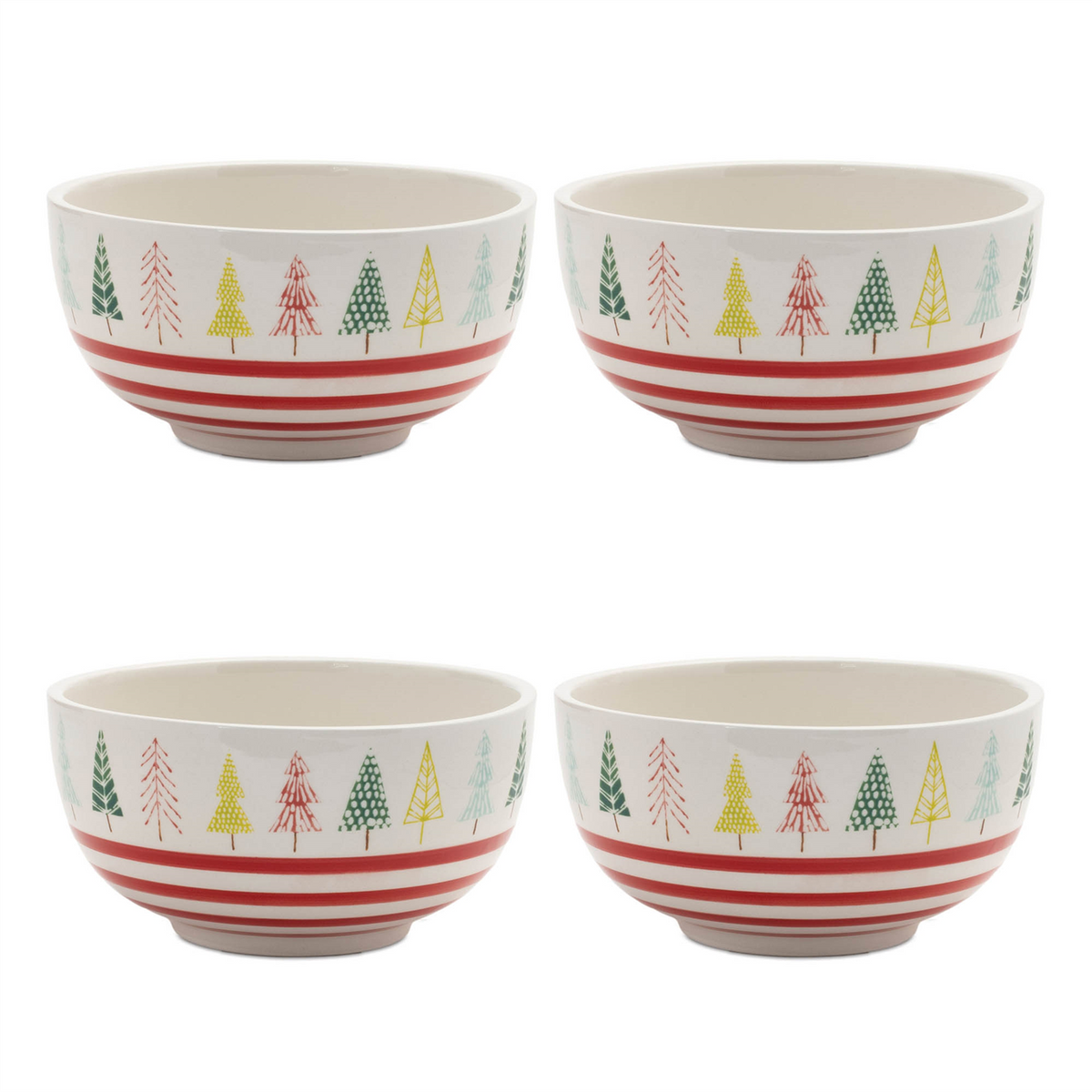 Ceramic Pine Tree Print Bowl (Set of 4) -Ship Only