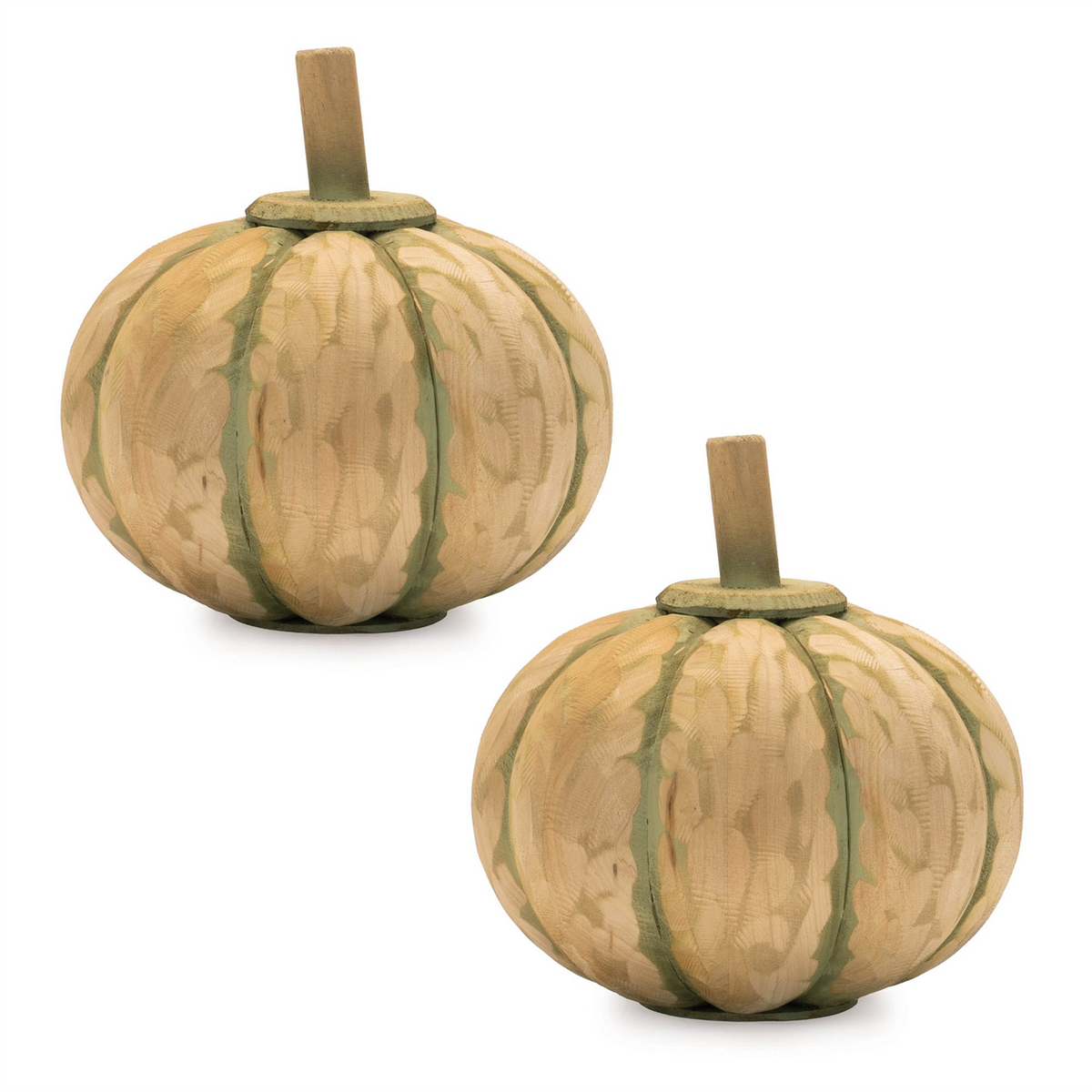 Carved Fir Wood Pumpkin Decor (Set of 2) -Ship Only