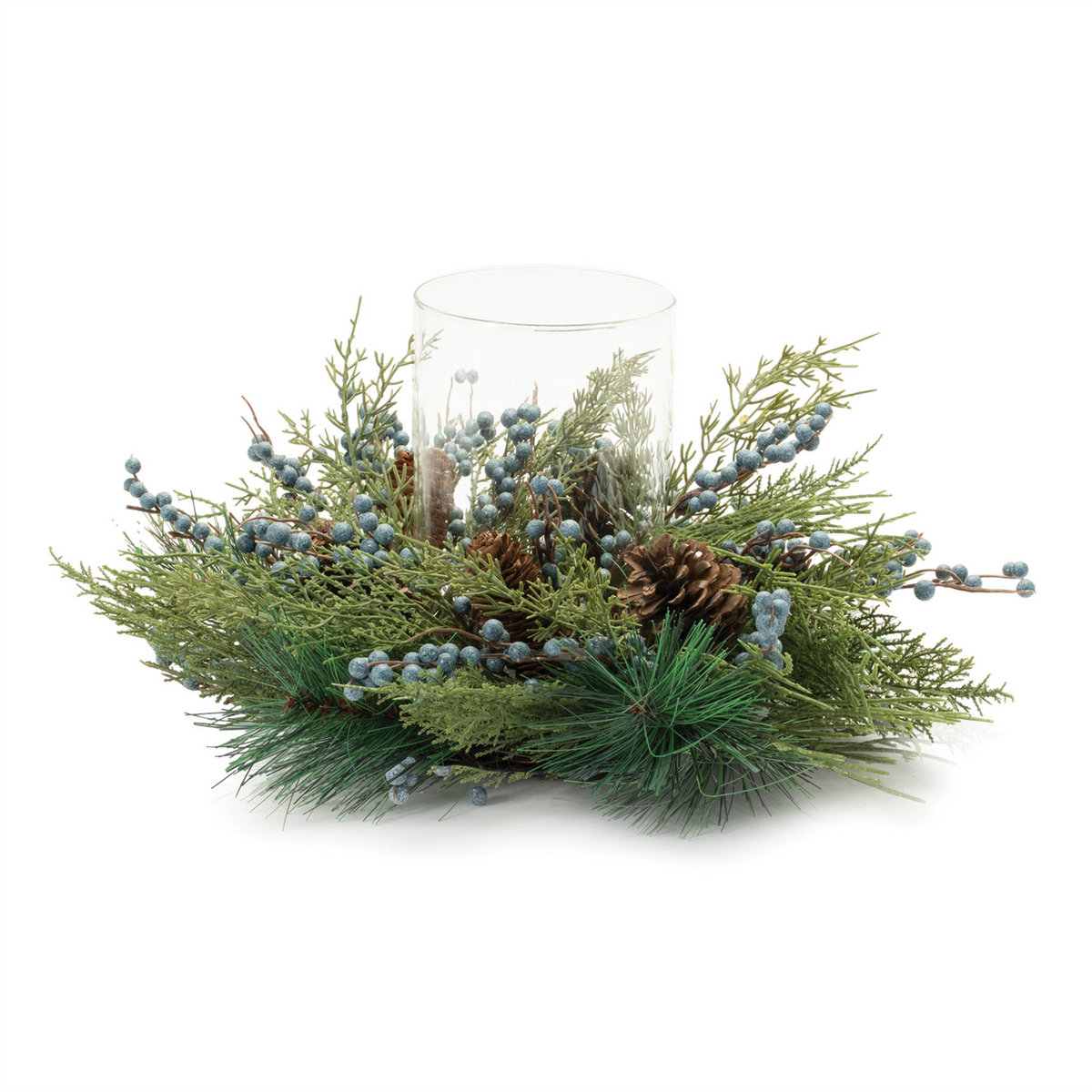 Mixed Pine Candle Holder w/Glass 19"D x 8"H Plastic/Glass -Ship Only