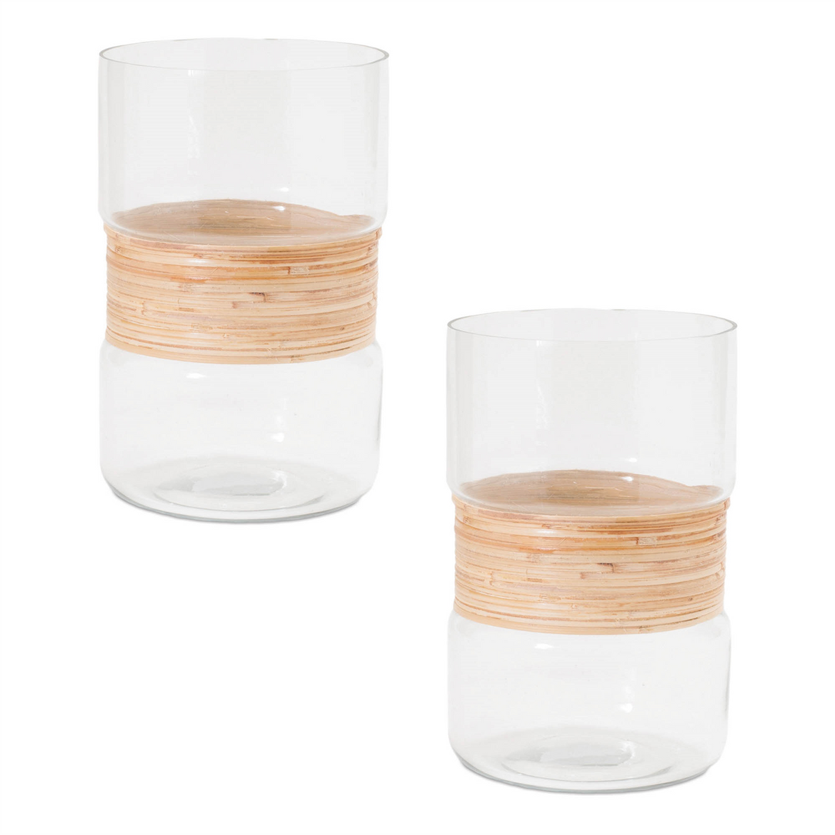 Glass Candle Holder with Bamboo Accent (Set of 2) -Ship Only