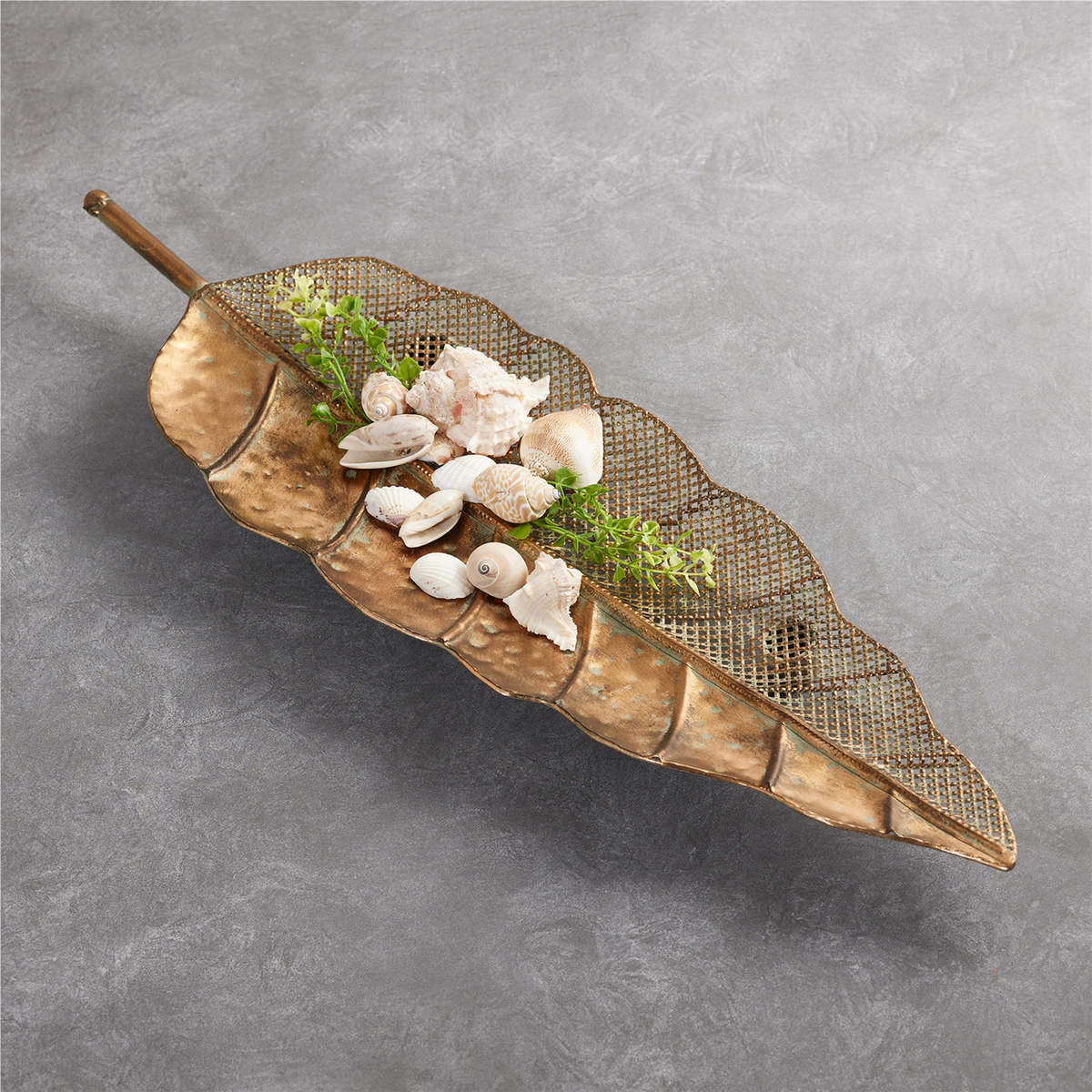 Distressed Metal Leaf Tray (Set of 2) -Ship Only