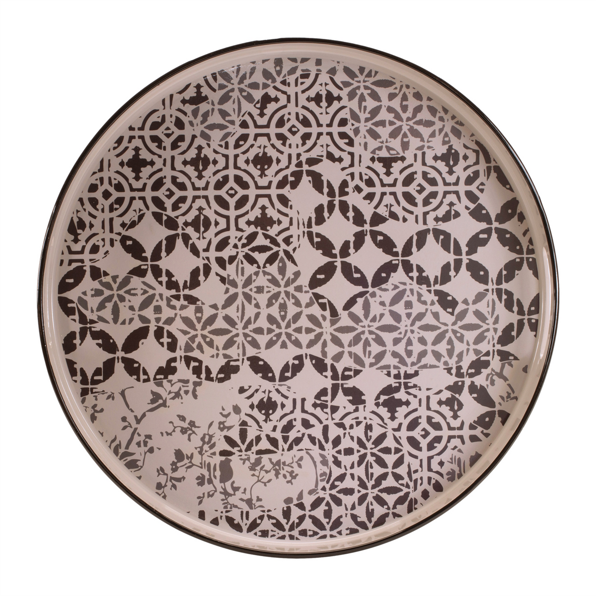 Round Ornate Geometric Print Tray 17.5"D -Ship Only