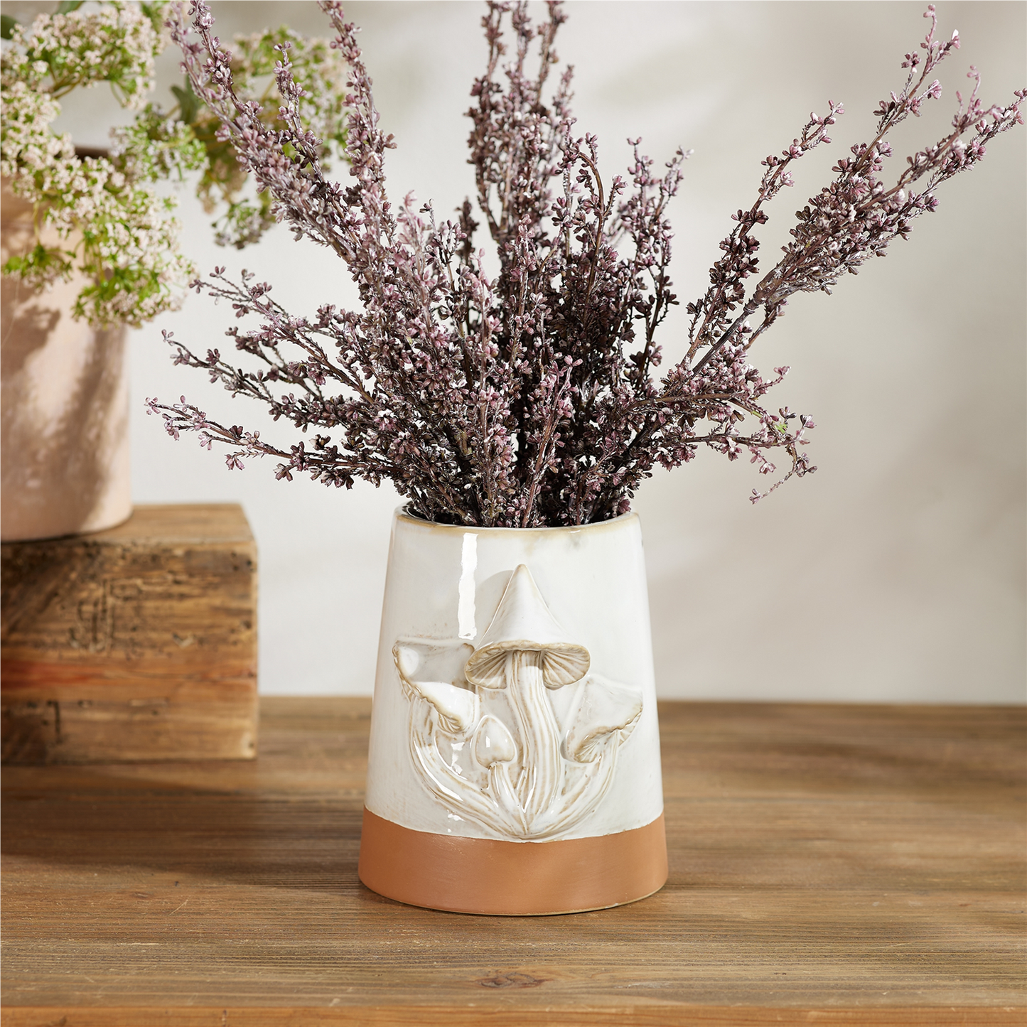 Tapered Porecelain Planter with Mushrooms (Set of 2)