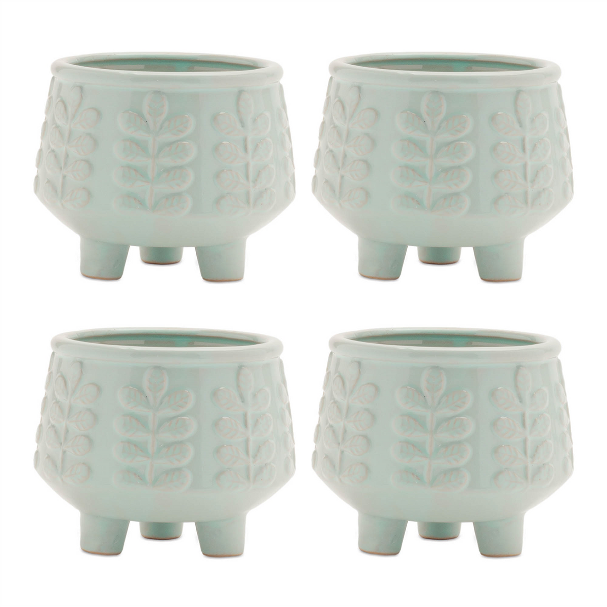 Footed Ceramic Leaf Pattern Planter (Set of 4) -Ship Only