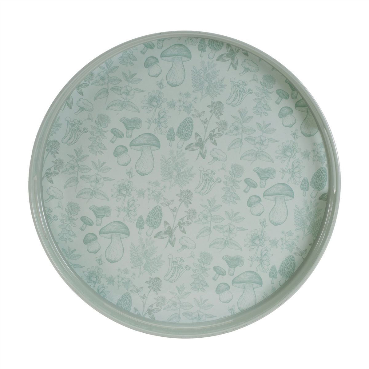 Round Mushroom and Floral Print Tray 13.5"D -Ship Only