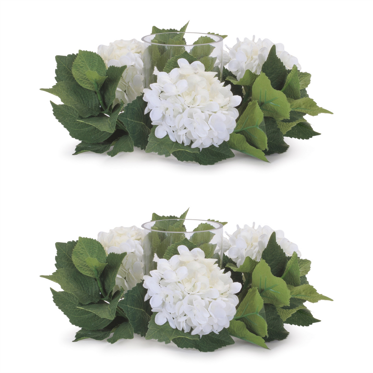 Hydrangea Candle Ring with Glass Hurricane (Set of 2)