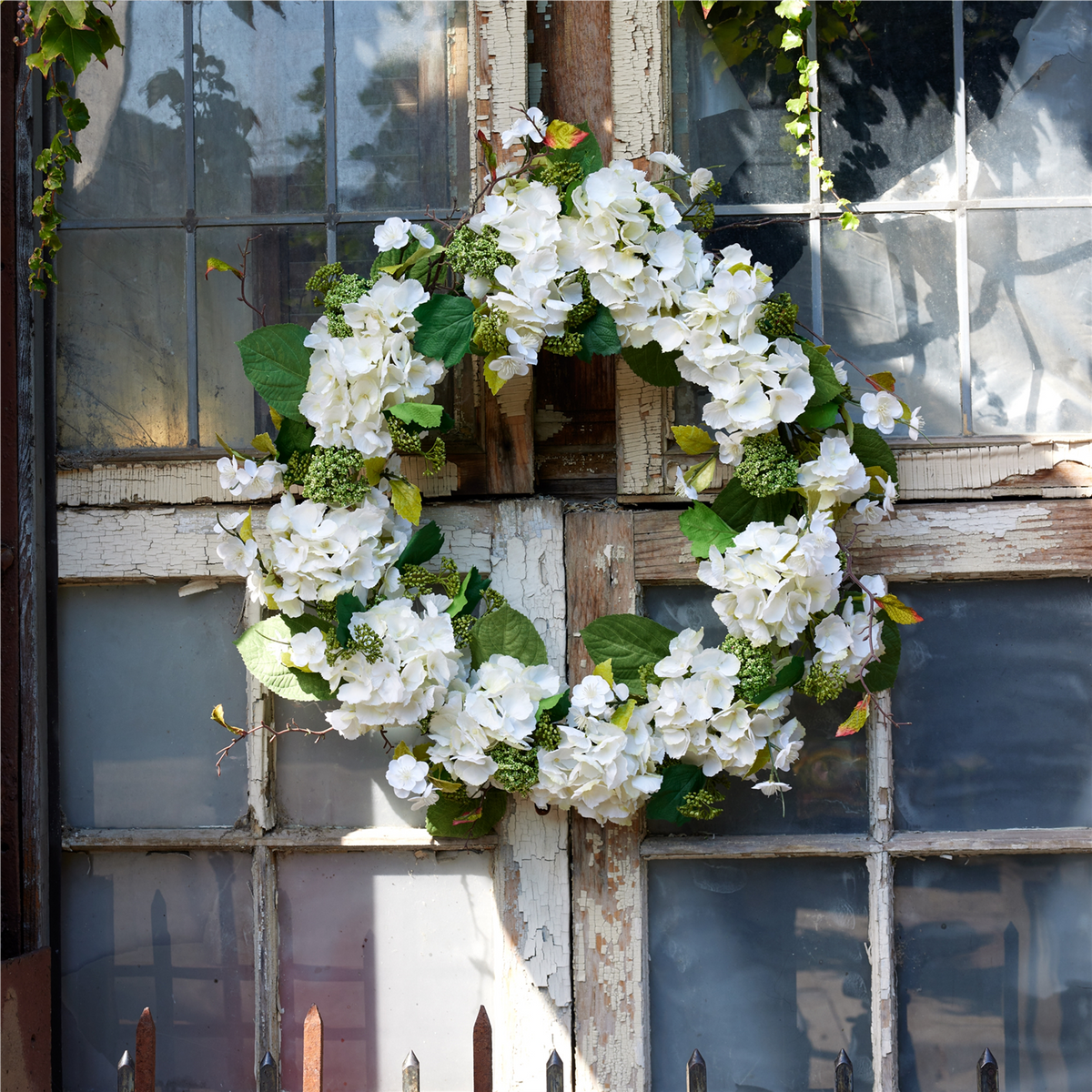Hydrangea and Seedum Floral Wreath 22"D