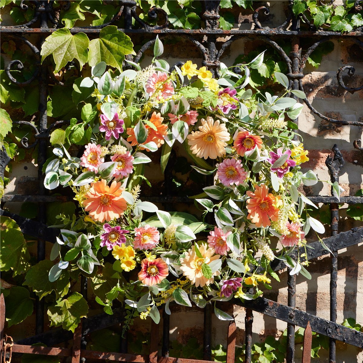 Mixed Gerbera Daisy Wreath 24"D -Ship Only