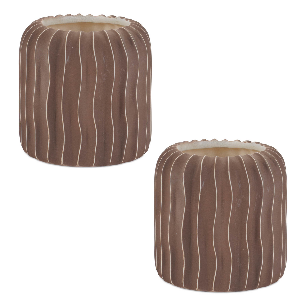 Wavy Ribbed Ceramic Vase (Set of 2) -Ship Only