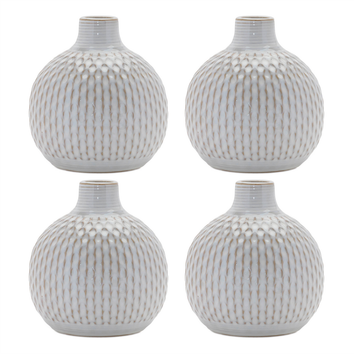Notched Ceramic Bottle Vase (Set of 4) -Ship Only