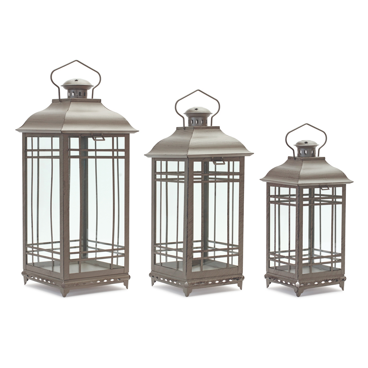 Traditional Brown Metal Lantern (Set of 3) -Ship Only