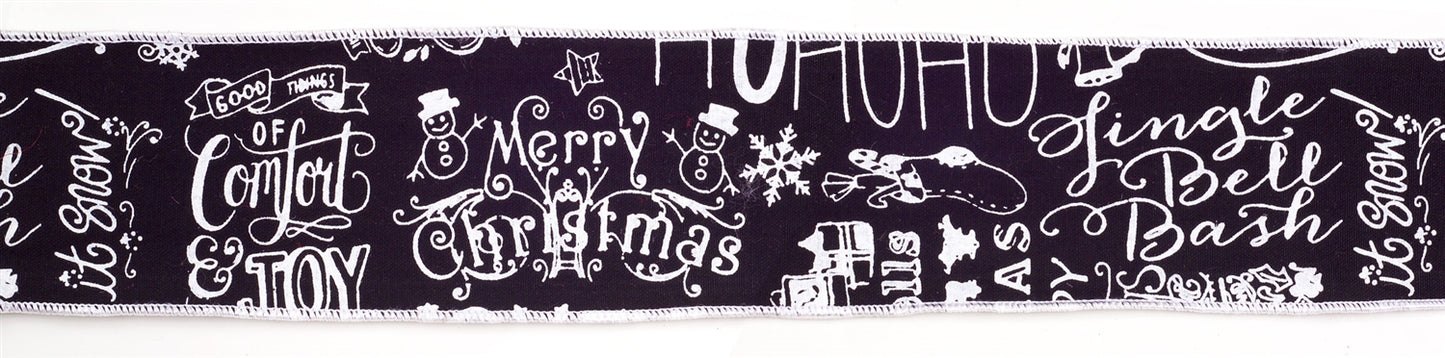 Black and White Christmas Sentiment Ribbon (Set of 2) -Ship Only