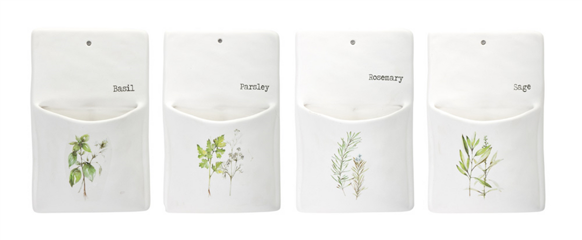White Ceramic Herb Wall Pocket (Set of 4) -Ship Only