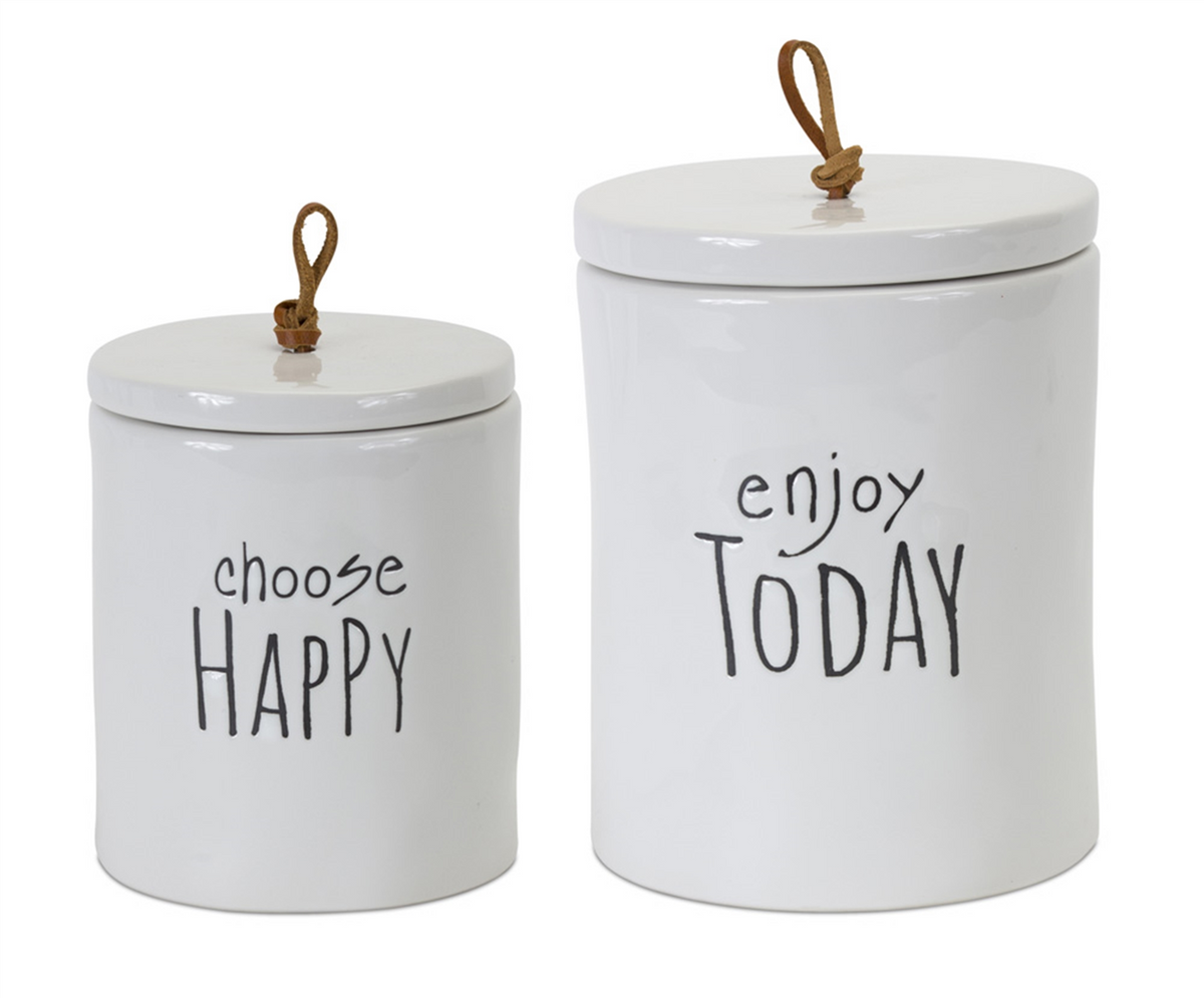Canister (Set of 2) 5.75"H, 7.25"H Stoneware -Ship Only
