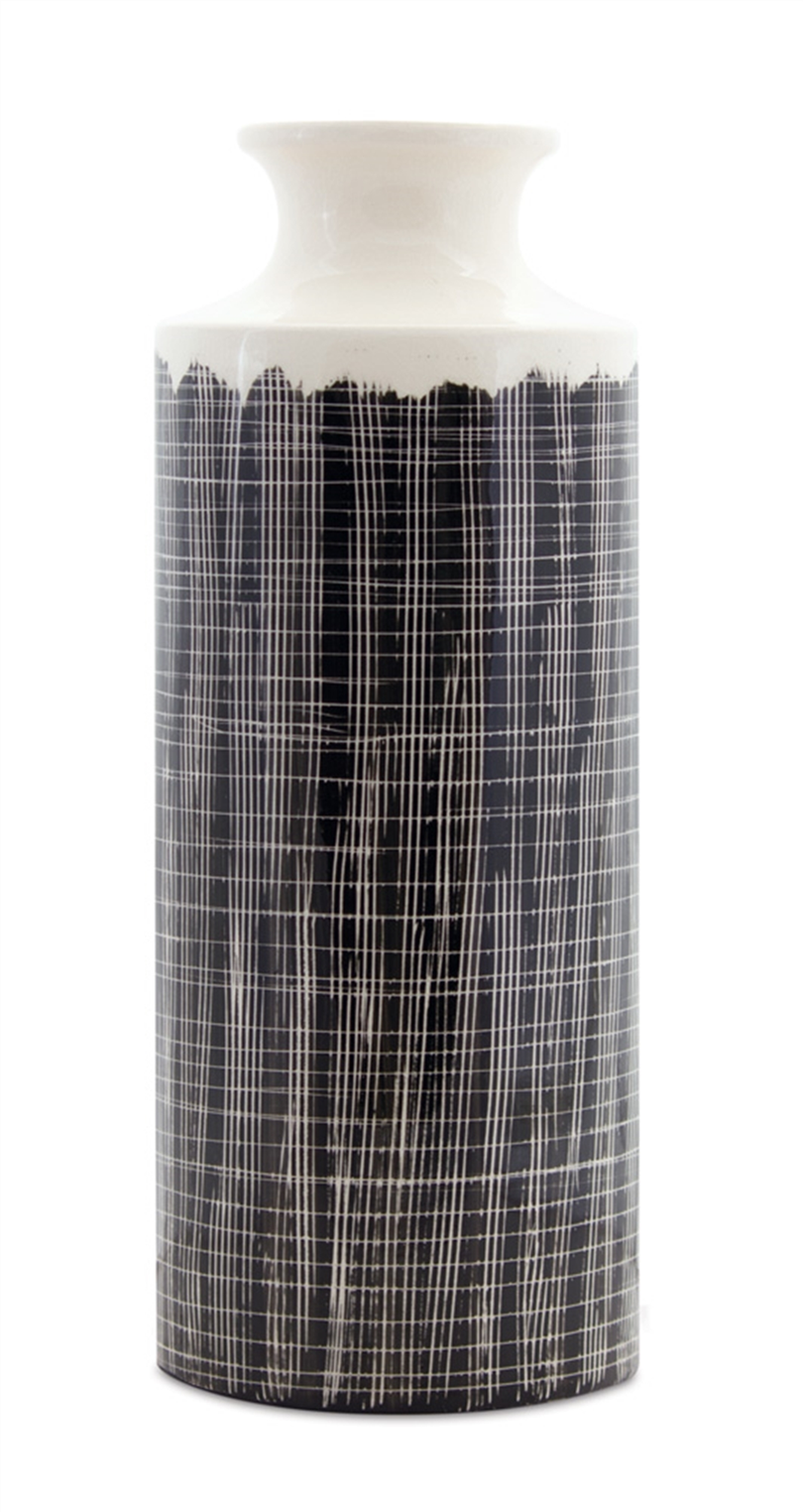 Terra Cotta Floor Vase with Black Criss Cross Pattern 24.75"H -Ship Only