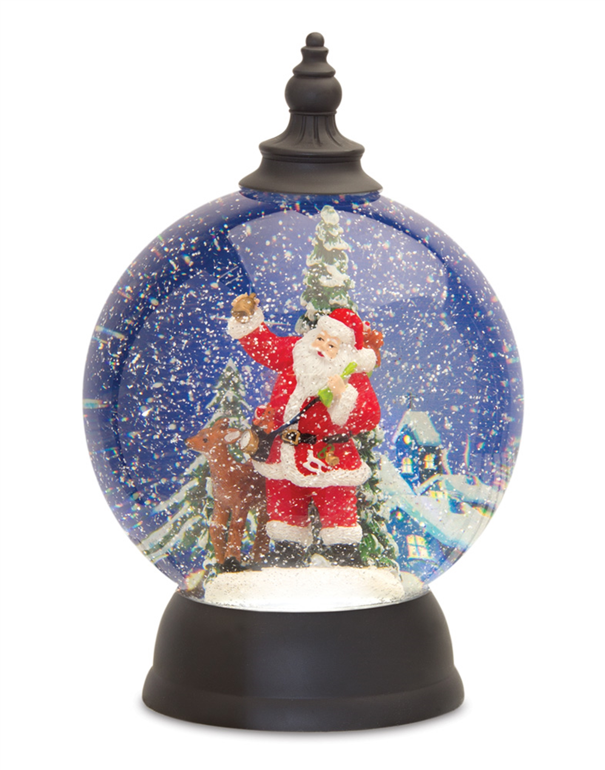 LED Snow Globe Ball with Santa and Deer Figure 9.25"D -Ship Only