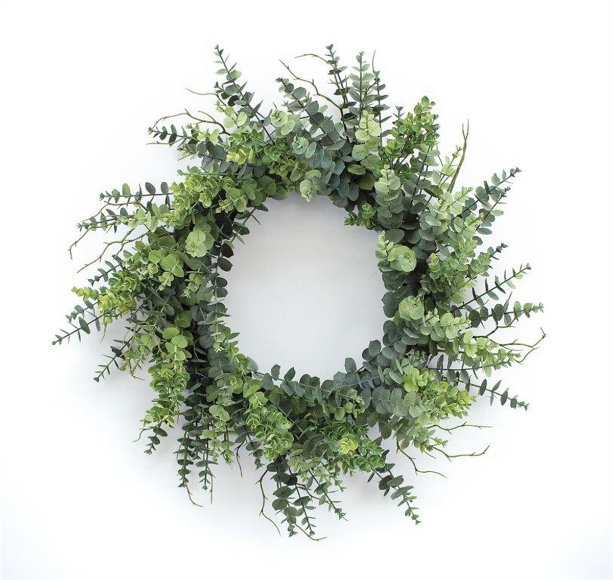 Mixed Eucalyptus Leaf Foliage Wreath with Twig Accents 29"D -Ship Only