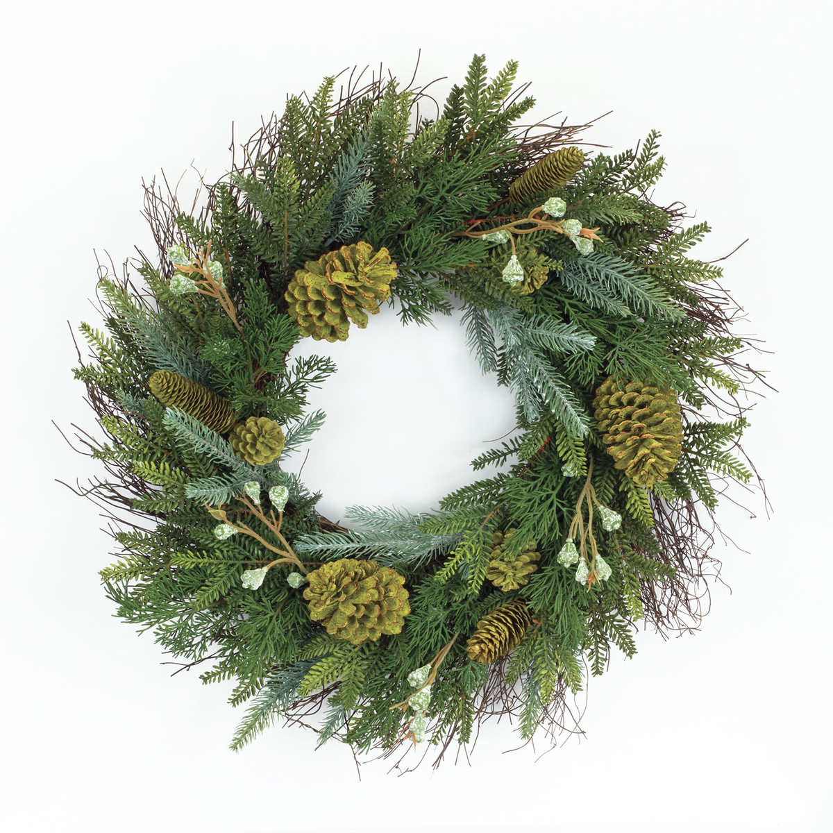 Mixed Winter Pine Wreath with Pinecone and Twig Accent 23"D -Ship Only