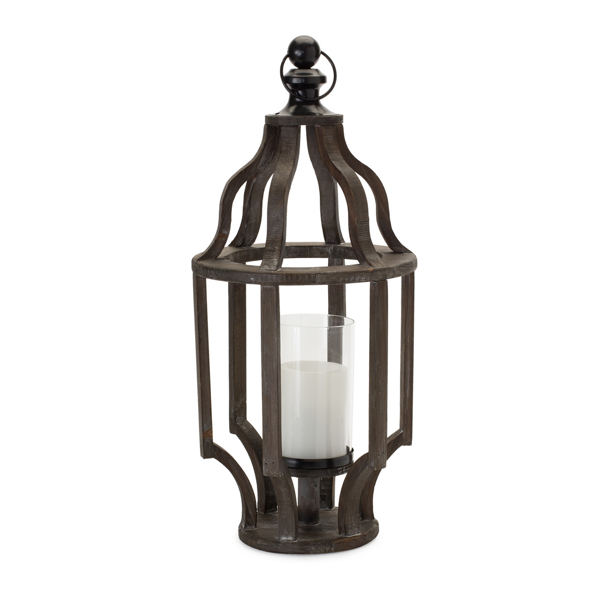 Candle Holder 9"L x 22.5"H Wood/Glass -Ship Only