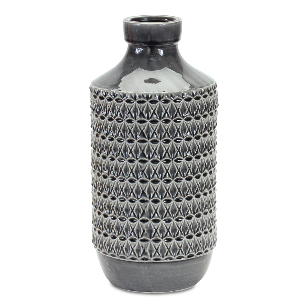 Goemetric Terra Cotta Vase with Black Finish 14"H -Ship Only
