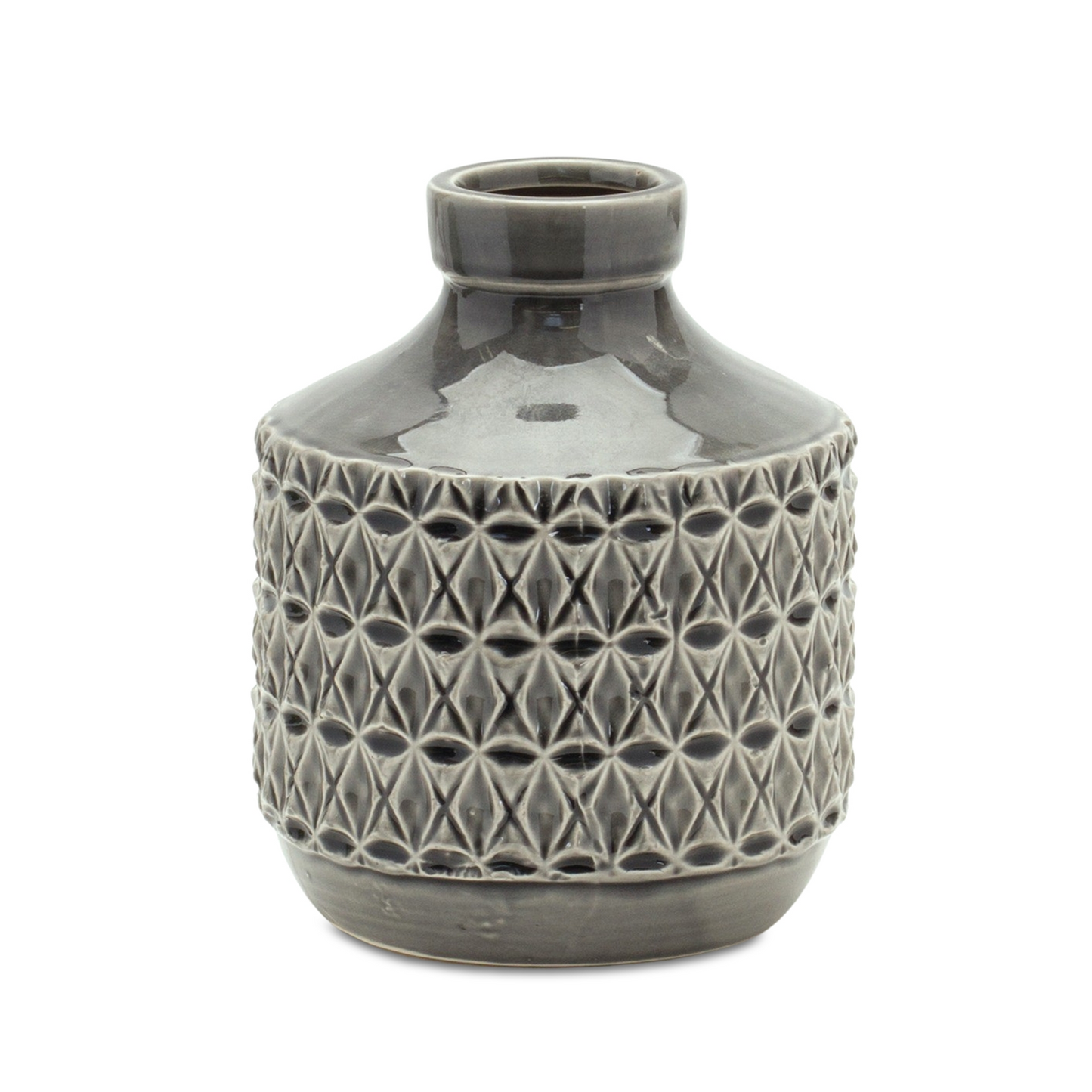 Goemetric Terra Cotta Vase with Black Finish 7"H -Ship Only