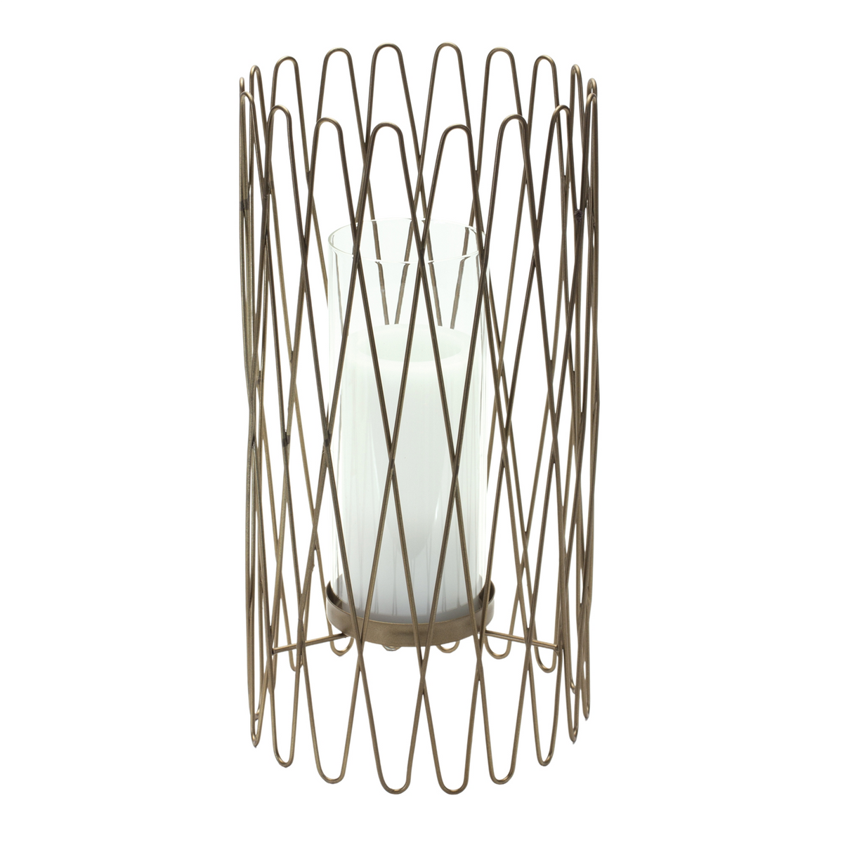 Geometric Iron Candle Holder with Glass Hurricane -Ship Only