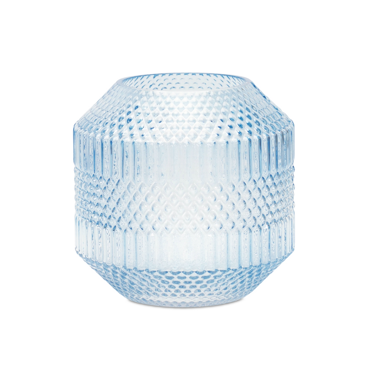 Diamond Pattern Blue Glass Vase or Candle Holder 6.5"H -Ship Only