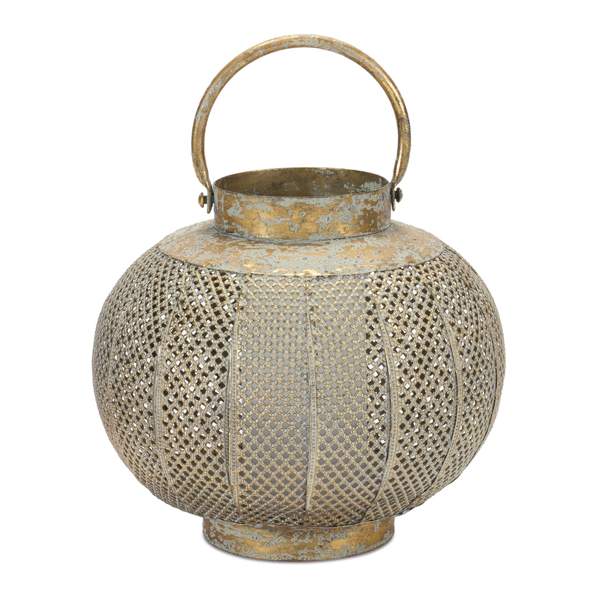 Distressed Punched Metal Lantern 8.5"D -Ship Only