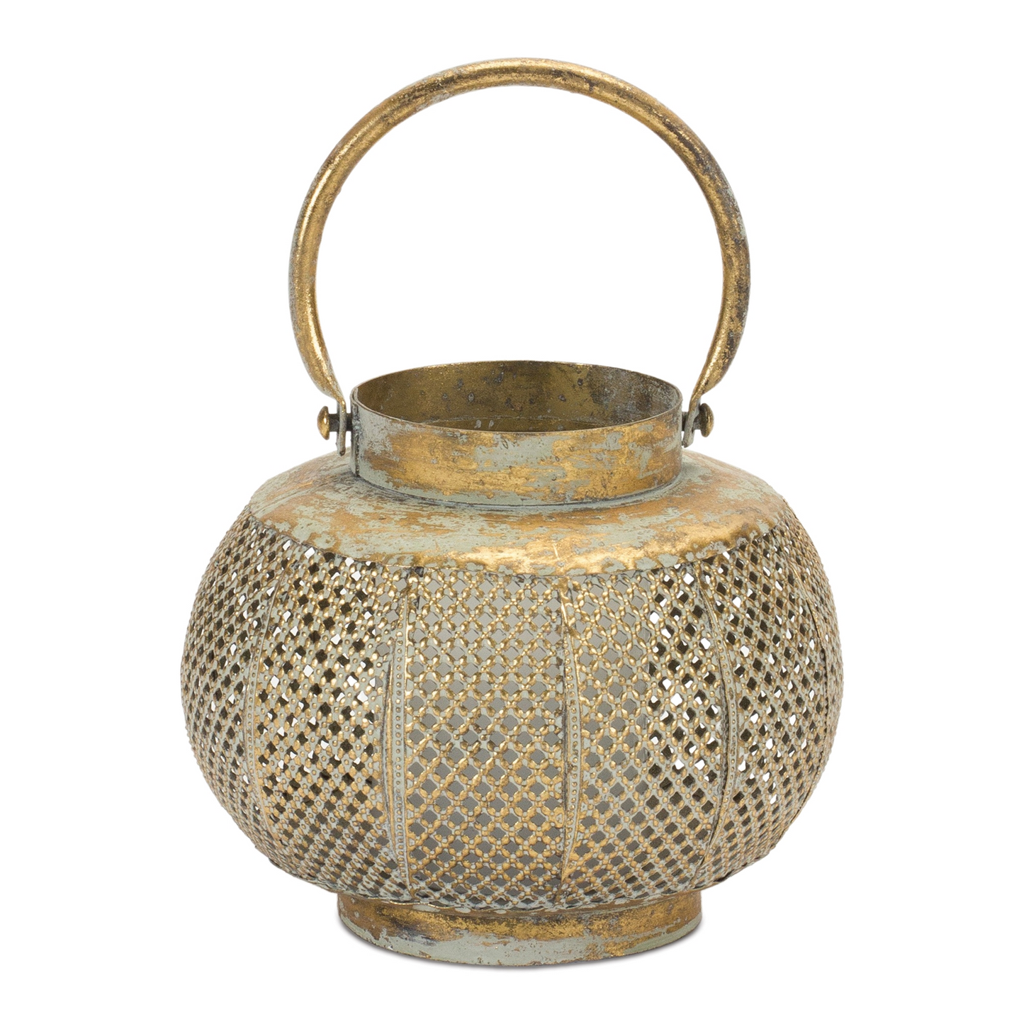 Distressed Punched Metal Lantern 7.5"D -Ship Only