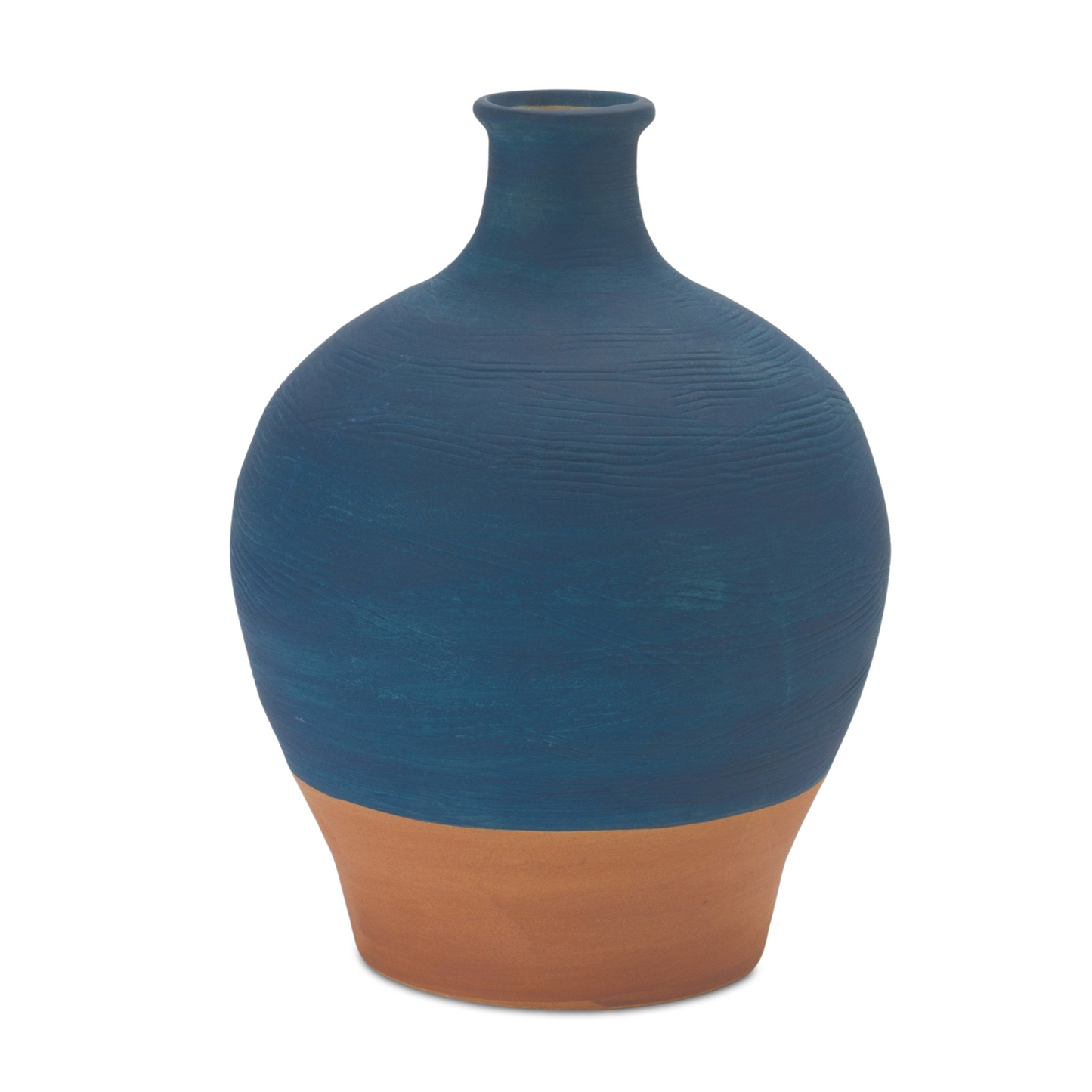 Ceramic Vase with Terra Cotta Accent 8.5"H -Ship Only