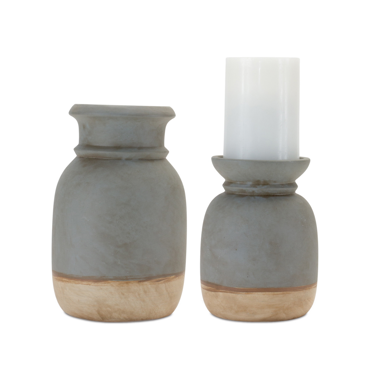 Dual-Tone Ceramic Candle Holder (Set of 2) -Ship Only