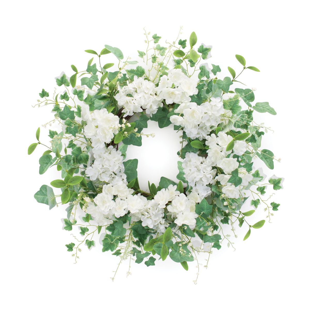 Hydrangea and Ivy Wreath 21.5”D Polyester -Ship Only
