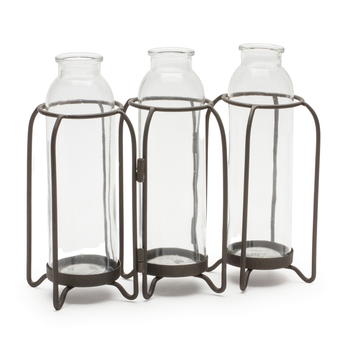 Bottle Vases in Iron Holder 19.75"L -Ship Only